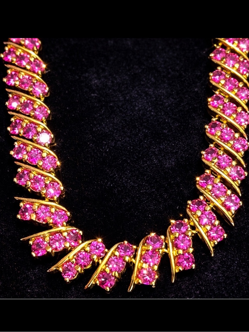 Suzanne Somers vintage fuchsia pink sapphire CZ tennis line necklace Gold HSN